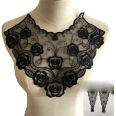 Melna organza izšuvumi mežģīnes kakla apkakles apkakle Embellishment Šūšanas aplikācijas mežģīnes auduma aksesuāri Scrapbooking 1D