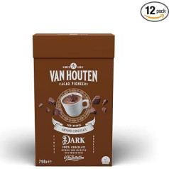Van Houten GROUND DARK kakao šokolādes dzērienu pulveris 750 g - lieliski piemērots karstiem un aukstiem dzērieniem - 22 porcijām - intensīvi tumšs un rūgts ar grauzdētām notīm - 100% šokolāde - bez ĢMO, vegetārie produkti