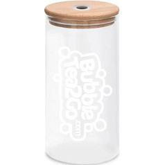 BubbleTea2Go - burbuļtējas glāze 500 ml ar koka vāku, izturīga, atkārtoti lietojama dzeramā glāze - ideāli piemērota Boba tējai, ledus tējai, augļu sulām, limonādēm, Slushies, kokteiļiem, saldētai kafijai un citiem dzērieniem (balta)