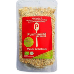 Purmuesli Organic Almond Date Cereal 400 g I 15 % olbaltumvielu, bez pievienotā cukura, saldināts tikai ar augļu gabaliņiem I Vegāns, bez laktozes, bez piedevām