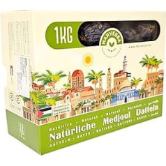 Medjool Premium lielie dateļi 1 kg no Palestīnas | Medjoul Royal Dateļi baudai un enerģijai | Dabīgi kaltēti un dabīgi | Veģetārie un vegāniskie | Bagāti ar mīkstumu | Ar kauliņu