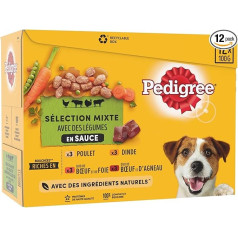 PEDIGREE Freshness maisiņi mērcē 4 šķirnes - Suņiem - 12x 100 g (x4)