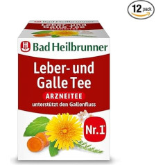 Bad Heilbrunner Aknu un žults tēja - ārstnieciskā tēja filtrēšanas maisiņā - piparmētru lapas, pienenes, Javas kurkuma, pelašķi, pelašķi - veicina žults plūsmu (12 x 8 filtrēšanas maisiņi)