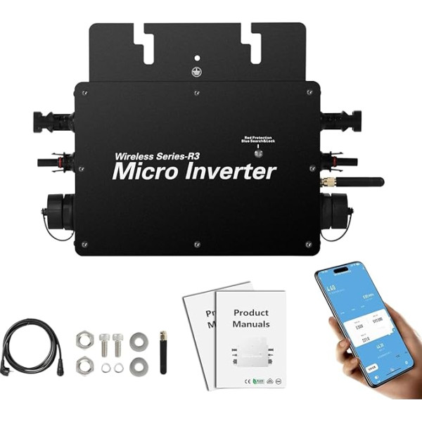 Jadeshay invertors 800 W, saules enerģijas invertors MPPT Micro Inverter Grid Tie Inverter ar WiFi mobilā tālruņa uzraudzības sistēmu, melns