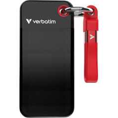 Verbatim Pocket SSD 1 TB (ārējais NVMe SSD, USB 3.2 Gen 2, līdz 1000 MB/s lasīšanas un rakstīšanas ātrums, portatīvais cietais disks Mac, PC un spēļu konsolēm, melns/arkans)