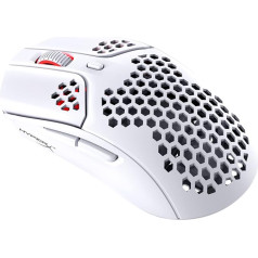 HyperX Pulsefire Haste - bezvadu spēļu pele - īpaši viegla, 62 g, 100 stundu akumulatora darbības laiks, 2,4 GHz bezvadu, Honeycomb apvalks, Hex dizains, līdz 16000 DPI, 6 programmējamas pogas - balta/rozā krāsā