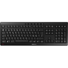 CHERRY Stream bezvadu tastatūra, Pan-Nordic izkārtojums (QWERTY), 2,4 GHz radio, klusi taustiņi, plakana konstrukcija, darbojas ar akumulatoru, melna