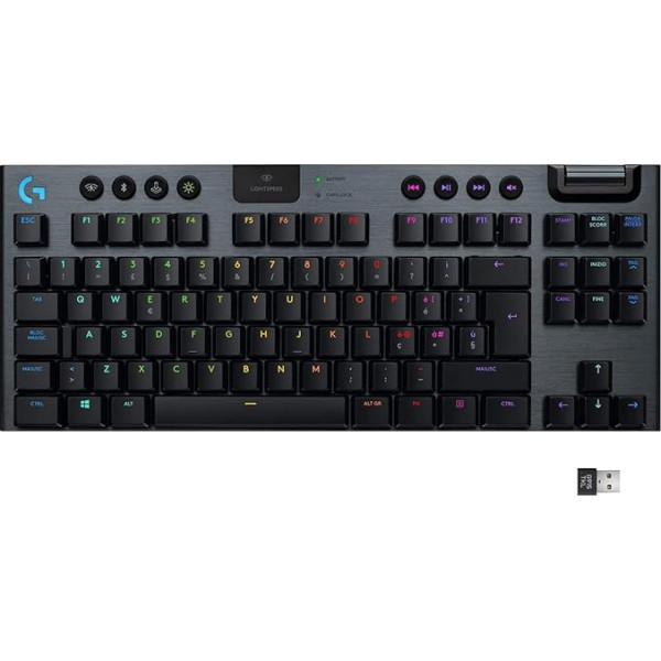 Logitech G 915 Lightspeed TKL bez taustiņu tastatūra, bezvadu, mehāniskā spēļu tastatūra, GL taktilo slēdži, LIGHTSYNC RGB, +40 stundu akumulatora darbības laiks, itāļu QWERTY - melna