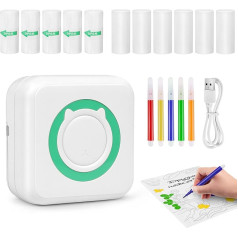 Mini printeris viedtālrunim, mini termoprinteris ar 6 termopapīra ruļļiem un 5 pašlīmējošā papīra ruļļiem, Bluetooth printeris, kas saderīgs ar Android un iOS, viegli lietojams