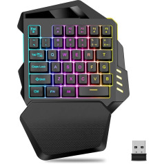 Zunate RGB vienroku spēļu tastatūra, bezvadu 2.4G spēļu tastatūra, krāsains fona apgaismojums ar plaukstas balstu, ergonomiski 35 taustiņi datorspēlētājiem