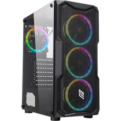 Noua Smash S1 Black Case ATX PC Gaming 0,45 mm SPCC 3 x USB 3.0/2.0 priekšējais metāla siets 4 ventilatori Dual Halo RGB Rainbow Addressable 5V ADD rūdīta stikla sānu panelis (H x W x L: 450 x 370 x 195 mm)