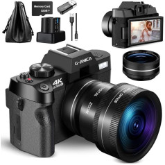 G-Anica 4K digitālā fotokamera fotografēšanai Vlogošana 48MP Youtube ar WiFi Kompakts 180° rotējošs ekrāns ar zibspuldzi Ceļojumu kamera Digitālā tālummaiņa