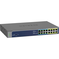 NETGEAR 16 portu gigabitu Ethernet nepārvaldāms PoE komutators (GS516UP) - ar 8 x PoE+ un 8 x PoE++ @ 380 W, uzstādāms darbvirsmā/uz statīva un ProSAFE aizsardzību