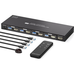 PVBCTCSID KVM Switch 4 PC 1 Monitor HDMI KVM Switch 4 Port 4K @ 60Hz USB 3.0 KVM Switch for 4 Computers that Share 1 Monitor and 4 USB 3.0 Devices IR Remote Control and DC12V Power Supply Included