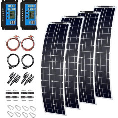 LKYLGYU 2 x 400 W elastīgs saules bateriju panelis, saules sistēmas komplekts, fotoelementu modulis, 4 x 200 W, 18 V saules bateriju lādētājs ar 20 A kontrolieri treileriem, 4 x 200