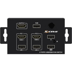 KVM Switch for 2 Computers Wall Mounted 2 in 1 Out KVM Switch Share Monitor Mouse Keyboard HDMI Switcher 4K@30Hz for Laptop PC PS4 Xbox with 2 Hanging Rail Clips