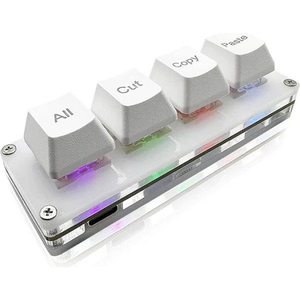 BTXETUEL Mini 4 pogas Izvēlieties-visas Izgriezt Kopēt Ielīmēt Makro Pad Ctrl A X C V Īsceļu vienroku tastatūra RGB spēļu mehāniskā tastatūra OSU tastatūra Programmējama tastatūra darbam un spēlēm (balta)