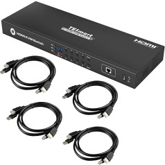 TESmart 8 Port HDMI KVM Switch 4K @ 30Hz Ultra HD | 8x1 KVM Switch 8 PC 1 Monitor Supports IR Remote Control, RS-232 & LAN Control with Extra USB 2.0 Port and 4 x 1.5 m KVM Cable Matte Black