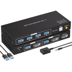 VPFET 4K120Hz KVM slēdzis DisplayPort 8K60HZ DP 1.4 2 PC 1 monitoriem ar 4 portu USB 3.0 Ietver darbvirsmas vadību un 2 USB 3.0 kabeļus