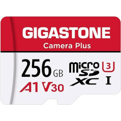 GIGASTONE Atmiņas karte 256GB kamerai, nolasīšanas ātrums 100MB/s.Full HD video Gopro Drone Android kamera, A1 Micro SDXC karte + SD adapteris