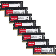 【DDR4 RAM】GIGASTONE 64GB komplekts (8x8GB) DDR4 3200MHz (2933MHz vai 2666MHz) PC4-25600(PC4-23400/21300) CL22 1.2V SODIMM 260Pin Non-ECC Unbuffered Notebook portatīvo datoru augstas veiktspējas darba uzlabošana