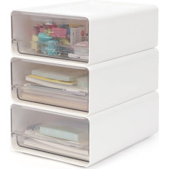 OSTWOLKE Organizators ar akrila atvilktnēm, 3 gab., galda organizators, atvilktņu kaste, biroja organizators, stackable uzglabāšanas kaste pildspalvām, dzēšgumijām un citiem biroja piederumiem, caurspīdīgs, balts