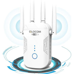 QLOCOM 2025 Jaunākais WLAN pastiprinātājs 1200 Mbit/s WLAN retranslators, 5 GHz un 2,4 GHz divjoslu WiFi pastiprinātājs ar WPS, WiFi interneta pastiprinātājs, saderīgs ar visām WLAN ierīcēm