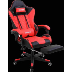 Herzberg, HG8081-RED PVC ādas regulējams polsterēts biroja spēļu krēsls ar kakla spilvenu un jostas balstu 360 grādu pagrieziena leņķis Maksimālā slodze 120 kg Sarkans L
