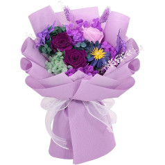 Zanfqvo Bouquet Sūtīt - mūžīgās rožu dāvanas sievietēm - 100% īstas rozes - saglabāts pušķis dzimšanas dienas dāvanai, Valentīna dienai, Mātes dienai, Ziemassvētkiem, kāzu gadadienai (violeta)