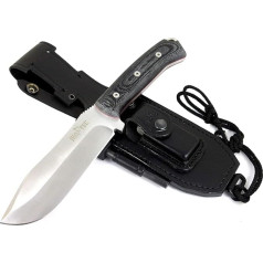 JEO-TEC Nº45 Full Tang Outdoor Camping Survival Bushcraft Hunting Knife Survival Knife - Steel MOVA - Leather Sheath Fire Steel Knife Sharpener - Single Edge - Premium Quality