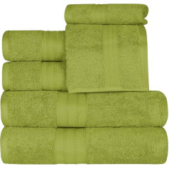 Superior Long Staple 100% Combed Cotton 700gsm Durable Plush and Absorbent 6 Piece Single Layer Towel Set, 2 Face/Washcloths, 2 Hand Towels, 2 Bath Towels, Green Essence