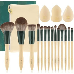 DUcare Make Up Brush Set 14 Pieces with 3 Makeup Sponges and Cosmetic Bag - Lime Series Premium Synthetic Makeup Brush Set Professional Brush Set Makeup Kabuki Brush