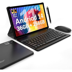 FASTWD Android 14 planšetdators 11 collu planšetdators 36GB RAM + 256GB ROM (1TB TF), 9580mAh, 5G WiFi 4G LTE/Octa-Core, 2000 x 1200HD, GPS, GMS,BT 5.0, FaceID, planšetdators ar tastatūru, peli, maketu, pildspalvu, melns