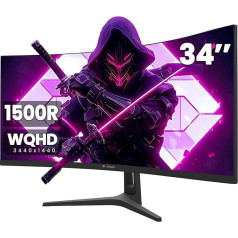 CRUA 34 collu ultraplats izliekts spēļu monitors, WQHD 3440 x 1440, 165 Hz, 1 ms VRB, regulējams augstums, FreeSync Premium, 1500R izliekums, DP 1.4 un HDMI, dizains bez apmales maksimālai spēļu pieredzei