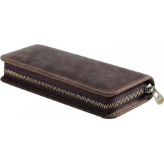 DONGKER Vintage Pencil Case, Īstas ādas Pencil Case, Liela ietilpība govs ādas ādas Pencil Case ar Zip skolā, darbā, birojā