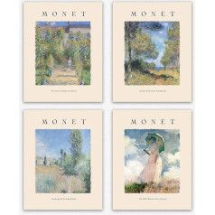 Monē sienu mākslas komplekts 4 Wild Garden Titulēts Dekoratīvs skaists dārza apdare Dzīvojamā istaba / Monē izdrukas Dabas sienas kolāža dekoratīvai guļamistabai Estētiski plakāti un slavens sienu rotājums (28