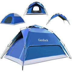 Gerduck 3-in-1 kempinga telts, 2/3/4 personu pop-up telts zilā krāsā, automātiskā tūlītēja telts, ūdensizturīga, Anti-UV kupola telts, ģimenes telts, 4 sezonas, viegla, pārnēsājama telts
