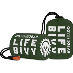 Go Time Gear Life Bivy avārijas guļammaiss, termisks bivijs - Izmantojiet kā avārijas biviju mugursomu, izdzīvošanas guļammaisu, milara avārijas segu - ietver auduma maisu ar izdzīvošanas svilpīti + parakords