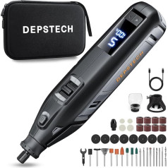 DEPSTECH akumulatora rotācijas rīks, 12 V 2,5 Ah litija jonu akumulators, liels ekrāns, 5 ātrumi 5000-35000 apgr./min, daudzfunkcionāls instrumentu komplekts ar 48 gab. augstākās kvalitātes piederumiem DIY projektiem / amatniecībai