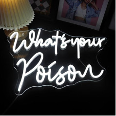 QiaoFei Led What's Your Poison Neon Sign burti USB powered with Dimmer Switch Neon Lights for Room Home Bar Art Wall Decor Puses Logu Living Room Decor Dzimšanas dienas Dāvana (White)