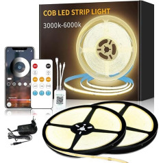 Yeewhale COB LED lente 3000 K Warm White, App Control ar tālvadības pulti, 30 m, aptumšojama, 24 V, elastīgs COB LED lentu komplekts, spilgta zemgaismas gaisma mājas svinībām, DIY dekorēšanai