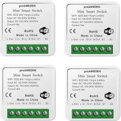 proAMEDEN Apple HomeKit 16A WiFi viedslēdzis, [4/viens] Mini viedslēdzis, WiFi, slēdža modulis, CozyLife lietotne darbojas ar Siri balss kontroli, saderīgs ar Alexa, Google Home.