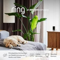 Ring iekštelpu kamera (iekštelpu kamera 2. paaudzes) + 3M USB-A uz Micro USB barošanas vads | Mini iekštelpu drošības kamera ar 1080P HD video, privātuma ekrāns, WiFi, ideāli piemērota mājdzīvniekiem