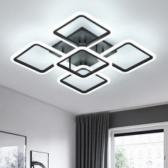 Comely 70 W 7000 LM LED griestu gaisma, melns minimālisma dizains, 5 galviņas, kvadrātveida formas LED griestu gaisma, akrila griestu apgaismojums, moderns LED apgaismojums guļamistabai, viesistabai, vēsā baltā krāsā, 6500 K