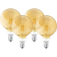 LEDVANCE viedā LED lampa ar Bluetooth Mesh tehnoloģiju, zelta krāsas kvēlspuldze, E27 ligzda, ar iespēju regulēt apgaismojumu, silti balta (2400 K), aizvieto 50 W kvēlspuldzes, vadāma ar Alexa, Google un