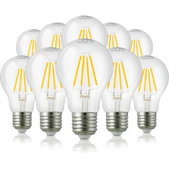 hellum 206517 LED spuldze E27, dimmable E27, 7 W, silti balta LED spuldze ar 806 lūmenu, E27 Vintage LED spuldze, aizvieto 60 W spuldzi, 2700 Kelvīnu silti balta, caurspīdīga, 10 gab. iepakojumā