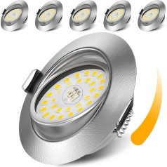 BrightArk 68 mm LED iebūvēts prožektors, 230 V plakans, 5 W IP44 griestu gaisma, vannas istaba, 450 lm griestu prožektors, dimmējams silti balts, 3000 K, griestu gaisma vannas istabai, virtuvei, dzīvojamai istabai