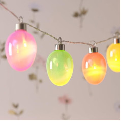 Lights4fun 10 LED Lieldienu olas Pasaku gaismas Krāsains silts balts taimeris Baterija Dekoratīvās pasaku gaismas Iekštelpu stikla Lieldienu dekorēšana Pasaku gaismas dekorēšana Lieldienu galda dekorēšana Lieldienu pasaku gaismas