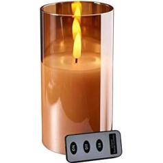 Klocke Dekorationsbedarf High-Quality LED Candle in Glass – with Remote Control and Timer – Diameter 10 cm – Realistic & Flickering Flame – Christmas Decoration (Amber, Height: 20 cm)