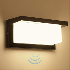 Lamker 18 W LED āra sienas lampas ar kustības sensoru Modern 3000 K silti balta lampa IP65 Ūdensizturīga alumīnija āra lampa Dārza veranda terase garāža Vannas istabas sienas lampas dekorēšanai